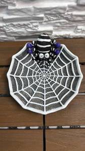 lot 28 image: Spider Web Decorative Dish with Spider Figurine (6 Diameter)