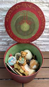 lot 104 image: Holiday Ornament Collection in Decorative Round Box