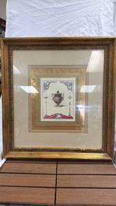 lot 113 image: Framed Decorative Print with Urn and Architectural Details Under Glass