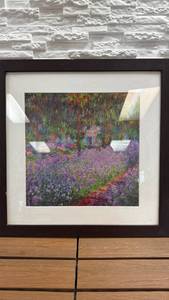 lot 114 image: Framed Print Garden with Purple Flowers - Black Frame 18 x 18