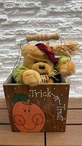lot 143 image: Trick or Treat Plush Bear Basket with Handle and Decorative Accessories