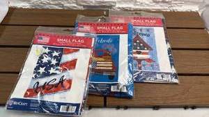 lot 196 image: WindCraft Small Flag Lot of 3 Patriotic Designs (12.5 x 18 inches)