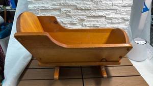 lot 220 image: Wooden Doll Cradle with Rocker Base (17 Long)