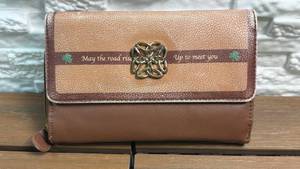 lot 231 image: Brown Leather Wallet with Celtic Knot Clasp and Irish Blessing Text