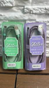 lot 267 image: Liquipel Powertek Glitter Pastel Series USB-A to USB-C Fast Charge Cable 6 Feet - 2 Pack