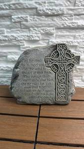 lot 274 image: Faux Stone Garden Plaque with Celtic Cross and Irish Blessing Text