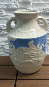 lot 312 image: Blue and White Ceramic Vase with Handles Made in Japan