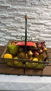 lot 392 image: Decorative Basket with Faux Fruit & Fruit Garland