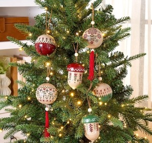 lot 758 image: 6pc Home Reflections Patterned Wooden Ornaments