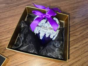 lot 768 image: 4 Bedazzled Locket Ornament, Amethyst Purple