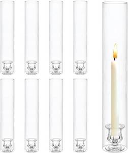 lot 30008 image: 7-Piece Hurricane Glass Taper Candle Holders with 12.6 Windproof Cylinders one