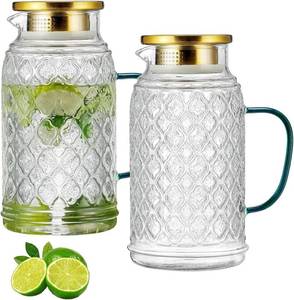 lot 30009 image: Buaic Glass Pitcher with Lid, 2 PACK 68 oz2 Liter Vintage Water Pitcher