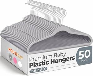 lot 30021 image: HOUSE DAY 13.5 Inch Kids Hangers 50 Pack, Gray ABS Plastic Clothes Hangers