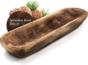 lot 30041 image: FANDOS Wooden Dough Bowl, 17.75 in, Hand-Carved Paulownia Rustic Centerpiece