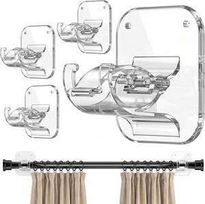 lot 30049 image: No Drill Curtain Rod Brackets-20LB, 4 Pack Self Adhesive Curtain Rod Holder