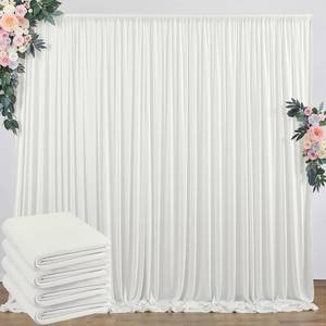 lot 30071 image: 20x10 ft Wrinkle-Free Ivory Backdrop Curtain, 4 Panels (5x10) for Weddings