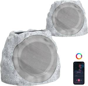 lot 30072 image: Outdoor Bluetooth Waterproof Rock Speakers, Solar Powered, 2-Pack Gray