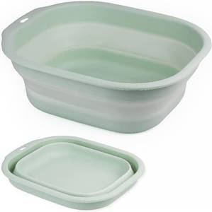 lot 30076 image: Collapsible Wash Basin Set of 2, Foldable Portable Plastic Basins (Green)