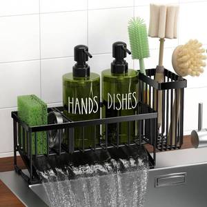 lot 30089 image: MASADI Dish Soap Dispenser Set with Sponge Holder, 12oz Bottle, BlackGreen