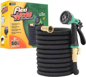 lot 30091 image: Flexi Hose 50ft Expandable Hose with 8-Function Nozzle, Brass Fittings