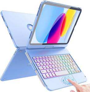 lot 30099 image: FUWANG Touch Keyboard Case for iPad A16 11th10th Gen, 360  Rotating, Blue