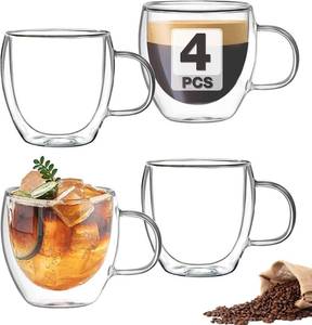 lot 30110 image: Mfacoy Double Wall Insulated Espresso Cups, Set of 4, 5 oz Coffee Mugs
