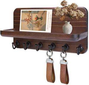 lot 30118 image: Key Holder for Wall, Mail Organizer with 6 Hooks, Wooden Key Rack