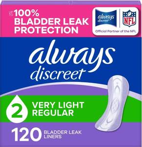 lot 30128 image: Always Discreet Incontinence Liners, Size 2, 120 Count