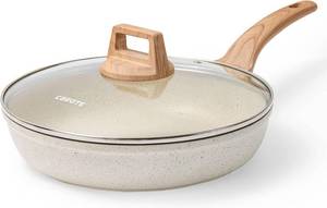 lot 30136A image: CAROTE Non Stick Frying Pan, 12 Inch Cream White Skillet with Glass Lid