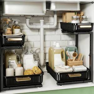 lot 30137A image: ARSTPEOE Under-Sink Organizer 2-Pack Pull-Out Storage Shelves for Kitchen