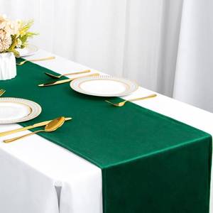 lot 30147A image: ShinyBeauty Velvet Table Runner Green 14x72 Smooth Fabric for Table