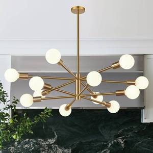 lot 30155A image: 11-52 Adjustable Sputnik Chandelier, 12-Light, 33 Brushed Brass, MCM Dining