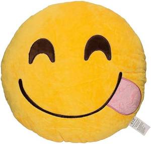 lot 30161A image: EvZ Yum Plush Pillow - 32cm Savory Face Emoticon Cushion, Yellow