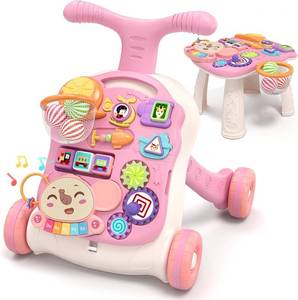 lot 30163A image: QDRAGON 3 in 1 Baby Walker and Activity Center for Girl 12-18 Months, Pink