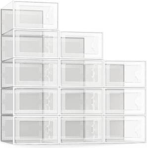 lot 30164A image: SEE SPRING 12-Pack Shoe Storage Box, Clear Stackable Organizer for Closet