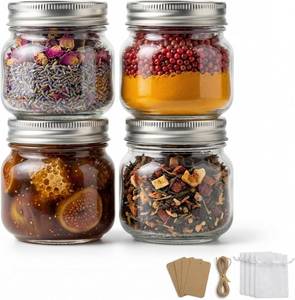 lot 30169A image: 8 oz Mason Jars with Airtight Silver Lids - 4 Pack, Wide Mouth