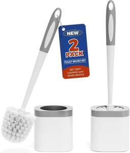 lot 30170A image: Holaloha Toilet Brush and Holder Set, Space Saving, 2 Pack, White