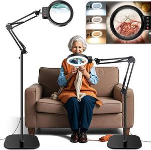 lot 30192 image: Floor Magnifying Glass with Light & Stand, 72 LED Magnifier Lamp (Black)