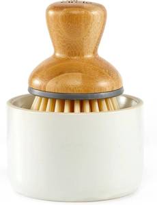 lot 30199 image: Full Circle Bubbly Palm Brush & Ceramic Soap Dispenser, White