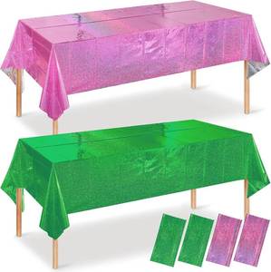 lot 30201 image: 4 Pcs Iridescent Pink and Green Tablecloths, Holographic Foil Disposable