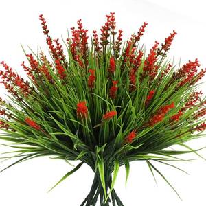 lot 30205 image: alyptus Artificial Flowers Outdoor 12 Bundles Red Flower Grass Faux Greenery