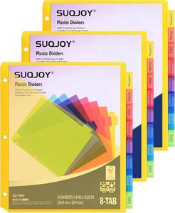 lot 30219 image: SUQJOY 8-Tab Dividers for 3 Ring Binder with Pockets, 24 Count, 8-Color
