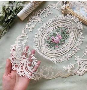 lot 30221 image: 2-Pack Lace Placemats, Crochet Doilies, Embroidered Table Mats 12x16 Beige