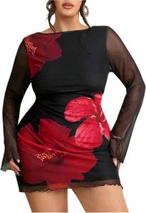 lot 30224 image: BEAUDRM Womens Plus Size Floral Bodycon Dress Cocktail Wedding Guest Dress XL