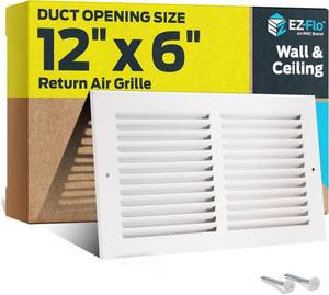 lot 30238 image: EZ-FLO 12 x 6 Inch Return Air Vent Cover, Steel Grille, White 61626