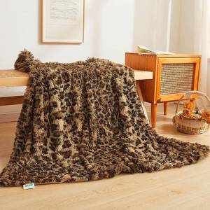 lot 30241 image: XeGe Luxury Faux Fur Leopard Print Throw Blanket, Cheetah Brown, 50x60