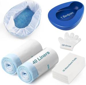 lot 30246 image: Bed Pan Set with 30 Pads, 40 Liners, 100 Gloves Thick, Oversized PP
