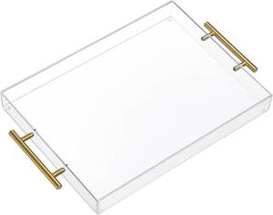 lot 30266 image: 12x16 Clear Acrylic Serving Tray with Golden Handles, Sturdy High Capacity