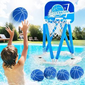lot 30276 image: Pool Basketball Hoop, Floating Pool Toy with 4 Balls for Kids 4-12 (Blue)
