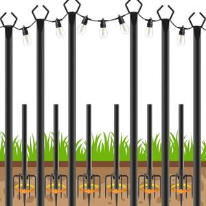 lot 30285 image: AHRLHR 6 Pack 10 ft Forked Metal String Light Poles with Adjustable Stands